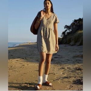 Madewell Linen Blend Olive Branch Alexandra Button Front‎ Mini Dress Sz XXS